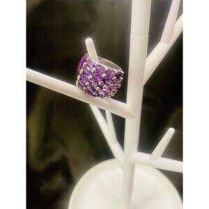 Large Wide Amethyst Cluster Ring Size 6 Sterling Silver 925